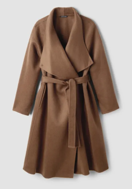 Lustrous Wool Drape Neck Coat
